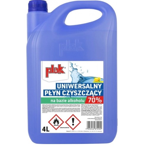 PLAK UNIVERZÁLNÍ ČISTICÍ PROSTŘEDEK NA BÁZI ALKOHOLU 70% 4L